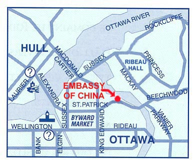  中国驻加拿大大使馆,515 St. Patrick Street, Ottawa, Ont. K1N 5H3 