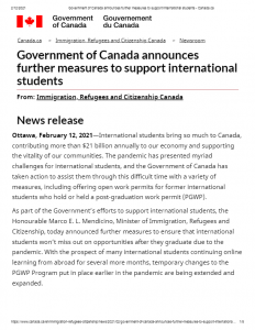 新政：加拿大移民部为国际学生设置新的毕业工签宽松政策